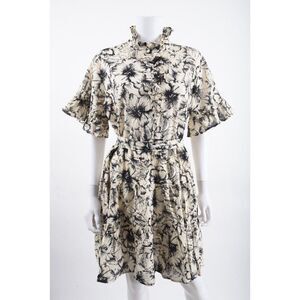 Mille Womens Violetta Dress XL White Black Ruffle Tie Waist Floral NWOT